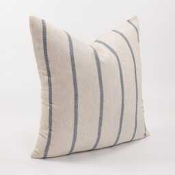 Natural Cotton & Rayon Blue Striped Throw Pillow Cushion Cover Off-White Beige Oatmeal - Farmhouse Nautical - thumbnail 3