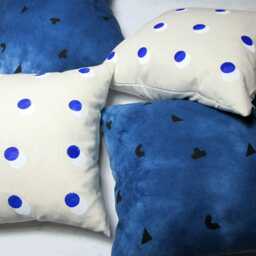 Cream Linen Pillow Cover With Blue & White Dot Print/ Decorative Throw Cushion Large Polka Dots Spots Modern Art Textile Natural Geometric - thumbnail 3