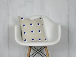 Cream Linen Pillow Cover With Blue & White Dot Print/ Decorative Throw Cushion Large Polka Dots Spots Modern Art Textile Natural Geometric - thumbnail 1
