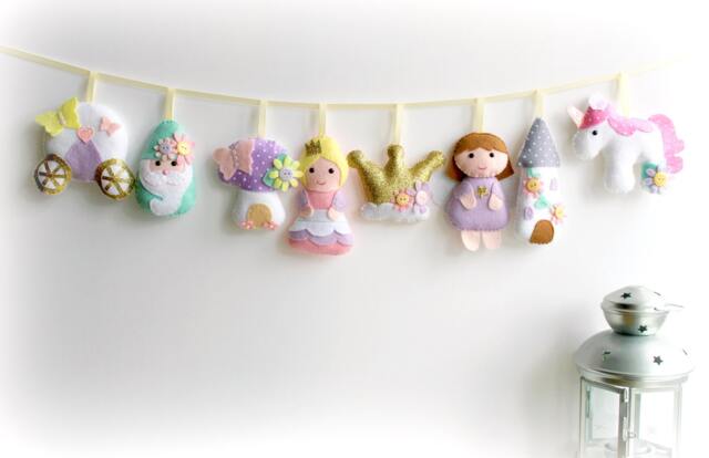 Handmade Felt Princess Garland Nursery Decor, Fairytale Decorations - image 1