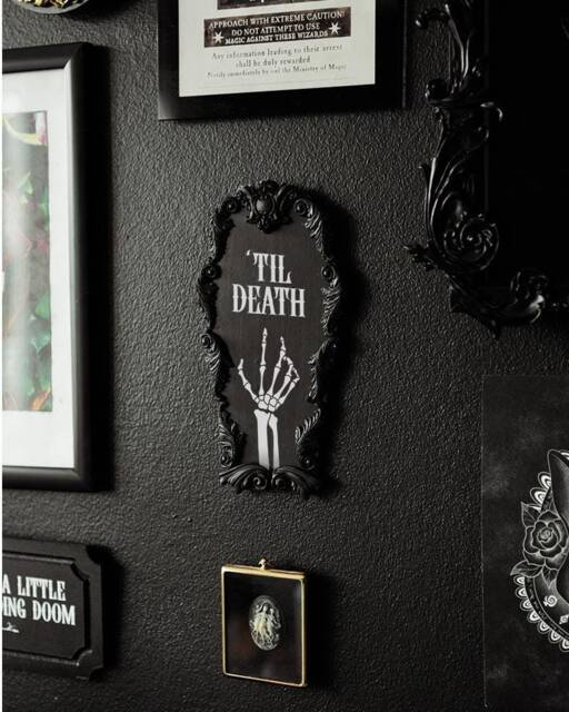 Til Death Black Coffin Plaque/Ornate Gothic Wall Decor Witchy Home Unusual Goth Valentines Gift Alternative Wedding - image 1