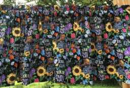 Black Sunflower Kitchen Valance - Inspirational Floral Butterfly Curtain Chalkboard Garden Window Treatment - thumbnail 1