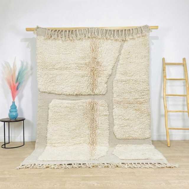 Hand Tufted Moroccan Ivory Berber Rug, Handwoven Wool Shag Rug With Geometric Blocks, Boho Nursery Large 9x12 Area - image 1