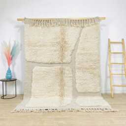Hand Tufted Moroccan Ivory Berber Rug, Handwoven Wool Shag Rug With Geometric Blocks, Boho Nursery Large 9x12 Area - thumbnail 1