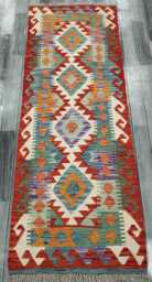 Classic Runner Rug, Handmade Artisan Afghan Turkish Scandinavian Navajo Bohemian Wool Flatweave Multicolour Kilim Rug 195x73 cm - thumbnail 1
