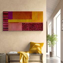 Modern Textured Silk Tapestry Orange Red Purple Wall Art Quilt - thumbnail 3