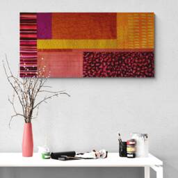 Modern Textured Silk Tapestry Orange Red Purple Wall Art Quilt