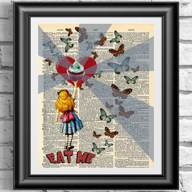 Alice in Wonderland Art Print Vintage Dictionary Page Cupcake - image 1