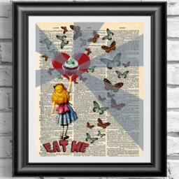 Alice in Wonderland Art Print Vintage Dictionary Page Cupcake - thumbnail 1