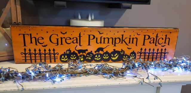 The Great Pumpkin Patch Wood Sign Halloween Primitive Distressed Rustic Fall Decor Graveyard Black Cat Wall Hanging Bats Pumpkins - image 1