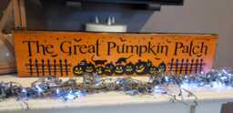 The Great Pumpkin Patch Wood Sign Halloween Primitive Distressed Rustic Fall Decor Graveyard Black Cat Wall Hanging Bats Pumpkins