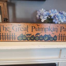 The Great Pumpkin Patch Wood Sign Halloween Primitive Distressed Rustic Fall Decor Graveyard Black Cat Wall Hanging Bats Pumpkins - thumbnail 2
