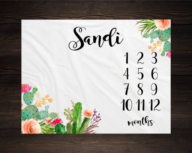Girl Milestone Blanket Month Growth Tracker Minky Fleece Custom Personalized Baby Shower Gift Watercolor Floral Tribal Cactus - image 1