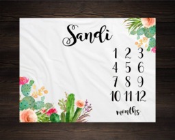Girl Milestone Blanket Month Growth Tracker Minky Fleece Custom Personalized Baby Shower Gift Watercolor Floral Tribal Cactus