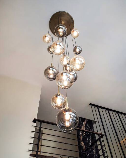 Glass Globe Pendant, Blown Glass Lighting, Globe Pendant Chandelier, Staircase Chandelier, Foyer Lighting, Bubble Chandelier, Stairway Lighting - image 1