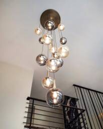 Glass Globe Pendant, Blown Glass Lighting, Globe Pendant Chandelier, Staircase Chandelier, Foyer Lighting, Bubble Chandelier, Stairway Lighting