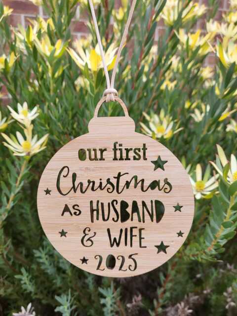 Husband & Wife Christmas Bauble-Decoration-Ornament-Christmas Tree-Gift-Christmas Gift-Wooden-Gift - image 1