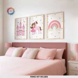 Girls Bedroom Prints, Unicorn Set Of 3 - Baby Room Decor Personalised Wall Art Girl Rainbow Toddler Playroom Picture - thumbnail 2