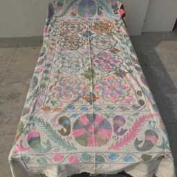 Hand-Embroidered Bohemian Cotton Suzani Quilt - Artisan Textile, Colorful Ethnic Throw Blanket, Home D??cor - thumbnail 2