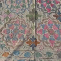 Hand-Embroidered Bohemian Cotton Suzani Quilt - Artisan Textile, Colorful Ethnic Throw Blanket, Home D??cor - thumbnail 3