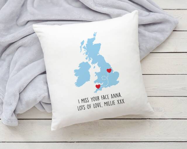 Personalised Long Distance Cushion - Gift Best Friend Family Missing You Leaving Cymraeg - image 1