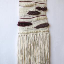 Boho Woven Wall Hanging Handcrafted Burgundy Tapestry With Tassels - thumbnail 4