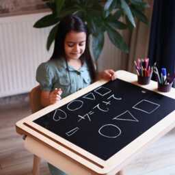 Wooden Kids Arts & Crafts Table, Montessori Sensory Play Table With Chair, Solid Birch Wood Childrens Desk Cup Holder, Playroom Decor - thumbnail 2