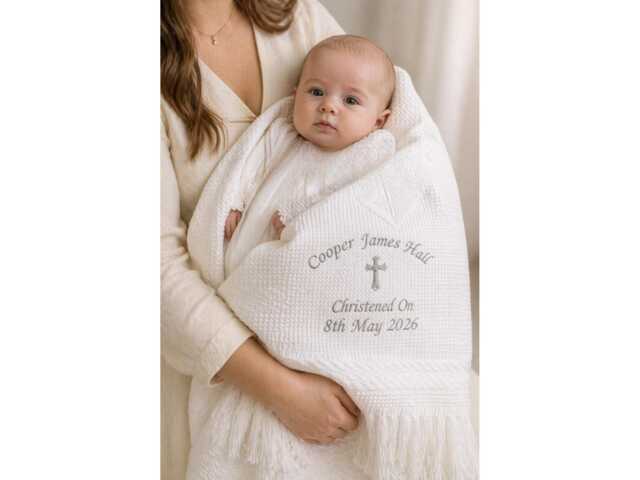 Personalised Baby Shawl Blanket Christening Baptism Naming Day Gift - image 1