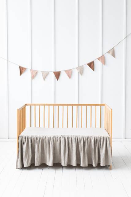 Linen Ruffled Crib Skirt For Boy Or Girl.baby Bed Skirt. Crib Dust Ruffle. Nursery. Bedding Kids