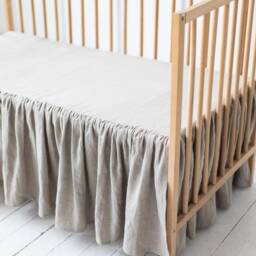 Linen Ruffled Crib Skirt For Boy Or Girl.baby Bed Skirt. Crib Dust Ruffle. Nursery. Bedding Kids - thumbnail 2