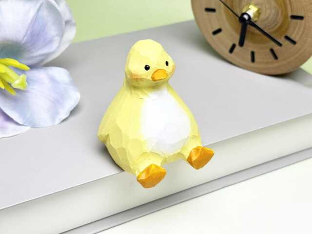 Custom Handmade Wooden Yellow Duck Ornament Decor Gifts, Adorable Sitting Duck, Miniature Animal For Desktop Lovers - image 1