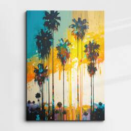 Bright & Colorful Palm Trees Modern Abstract Painting Wall Art, Framed Canvas Poster Print, Home Kitchen Office Room Decor, Gifts - thumbnail 3