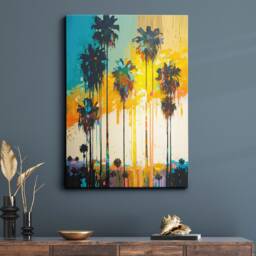 Bright & Colorful Palm Trees Modern Abstract Painting Wall Art, Framed Canvas Poster Print, Home Kitchen Office Room Decor, Gifts - thumbnail 1