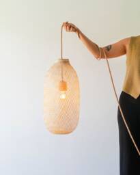 Handwoven Bamboo Rattan Pendant Light, Flexible Wicker Basket Shade, Rustic Farmhouse Lighting, Plug-In, Canopy