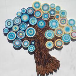 Quilled Paper Tree Wall Art Blue Orange Abstract Home Decor - thumbnail 2