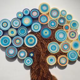 Quilled Paper Tree Wall Art Blue Orange Abstract Home Decor - thumbnail 4