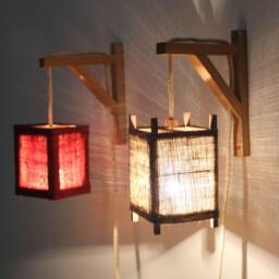 Rustic Wall Sconce Wood Lamp Lighting With Rope Light Fixture Handmade Wooden Acacia Burlap Cover Vintage Look - thumbnail 3
