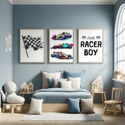Racing Car Poster Prints - Set Of 3 Posters - Little Racer Dude Nursery Race Playroom Wall Art Boys Bedroom Decor Kids Cars Gifts - thumbnail 2