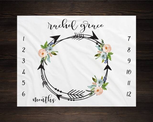 Girl Milestone Blanket Month Growth Tracker Minky Fleece Custom Personalized Baby Shower Gift Watercolor Floral Newborn - image 1