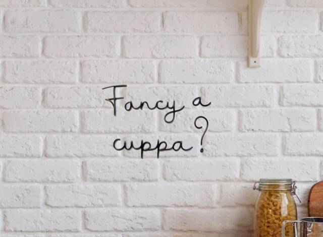 Fancy A Cuppa Wall Sign Wire Words Kitchen Art Decor, Metal Decor Gift, Coffee Tea Lover Gift Housewarming - image 1