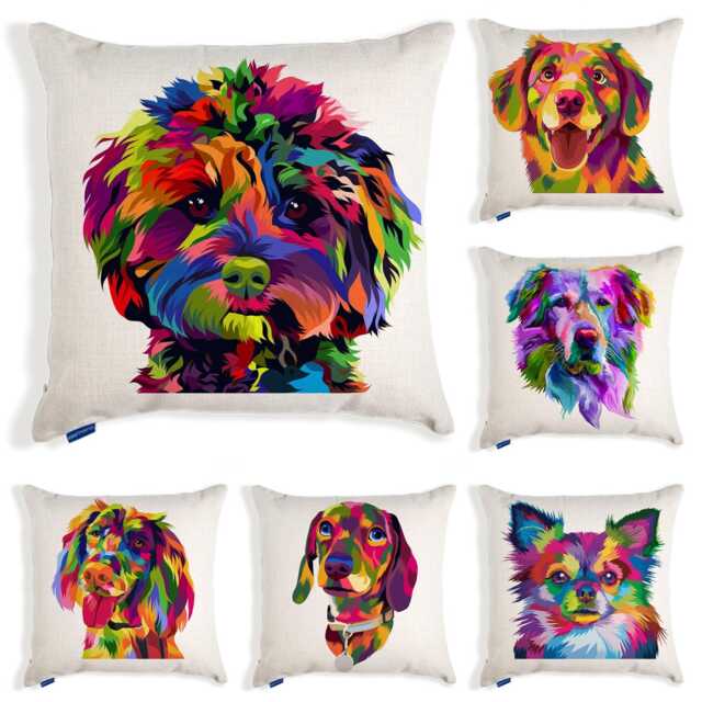 Dog Cushion Cover Puppy Throw Pillow Custom Dogs Bed Decor New Pooch Birthday Gift Colourful Pop Art Retro Epd - image 1