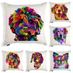 Dog Cushion Cover Puppy Throw Pillow Custom Dogs Bed Decor New Pooch Birthday Gift Colourful Pop Art Retro Epd