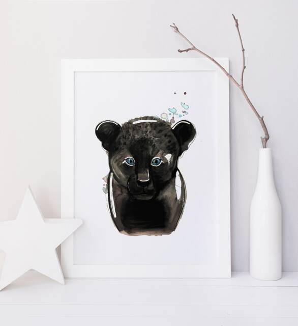 Baby Black Leopard Face Print - Soft, Nature-Inspired Wall Art For Kids' Room Cute Animal Illustration Calming & Cozy Decor - image 1