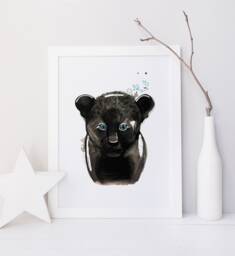Baby Black Leopard Face Print - Soft, Nature-Inspired Wall Art For Kids' Room Cute Animal Illustration Calming & Cozy Decor - thumbnail 1