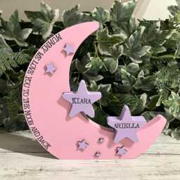 Personalised Wooden Moon & Star Nursery Decoration - Love You To The & Back - thumbnail 3