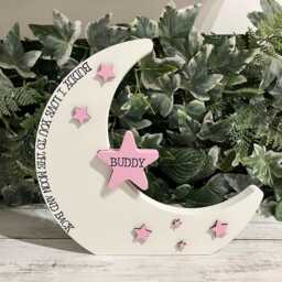 Personalised Wooden Moon & Star Nursery Decoration - Love You To The & Back - thumbnail 2