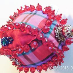 Handmade Plaid Beaded Christmas Ornament, Shatterproof Foam Egg - thumbnail 2