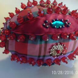 Handmade Plaid Beaded Christmas Ornament, Shatterproof Foam Egg - thumbnail 3