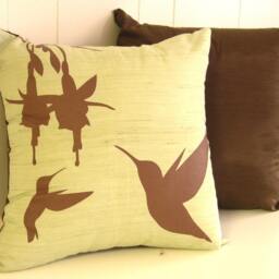 Hummingbird Pillow Mustard Faux Linen, Brown Print - 18 - thumbnail 3