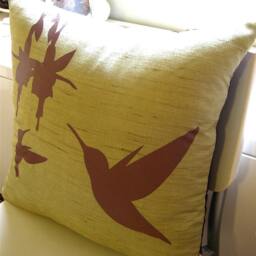 Hummingbird Pillow Mustard Faux Linen, Brown Print - 18 - thumbnail 4